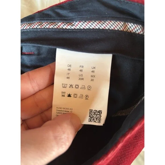 Hugo Boss Women's 30R Red Corduroy Pants Straight Leg Cotton Stretch - Picture 6 of 6